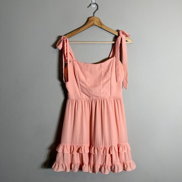 Lucy in the Sky Netty Corset Ruffle Mini Dress Womens Small Pink Bows Girly Chic - Picture 3 of 14